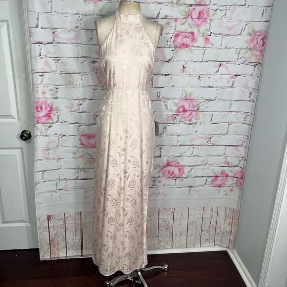 Lulu’s nwt Red Carpet Ready Light Rose Floral Satin Jacquard Maxi Dress - Picture 6 of 14